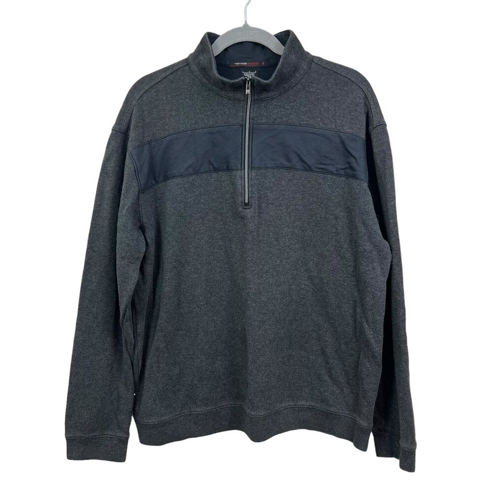 Tiger Woods Collection Mens Golf Knit Sweater Mock Neck Quarter Zip Gray Sz L*